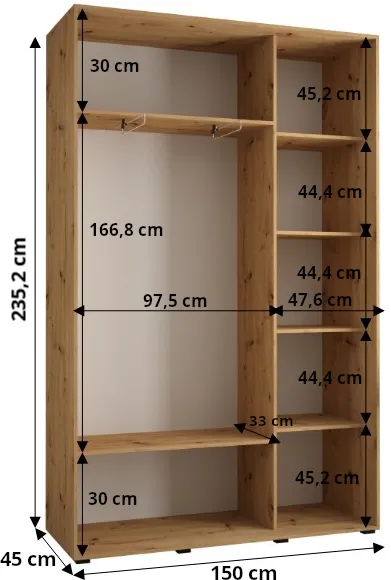 Šatní skříň s posuvnými dveřmi Davos 1 150, hloubka 45 cm