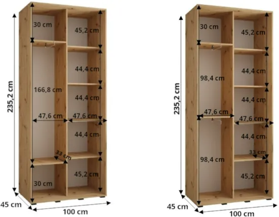 Skříň s posuvnými dveřmi a zrcadlem Davos 5 100, hloubka 45 cm