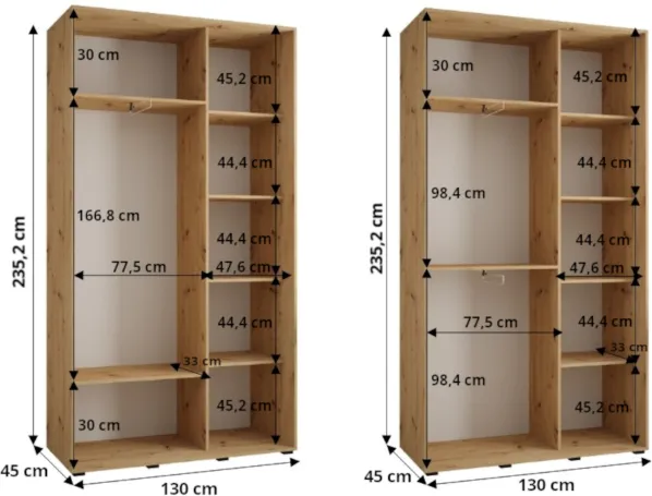 Szafa przesuwna z lustrem Davos 5 130 45 cm głębokości