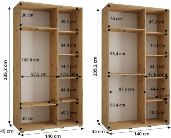 Szafa przesuwna z lustrem Davos 5 140 45 cm głębokości