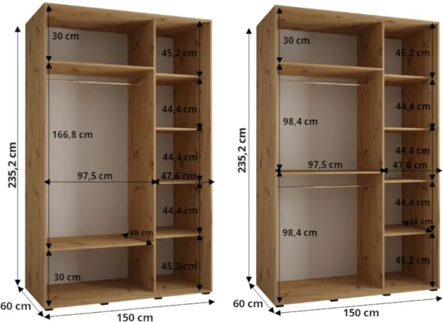 Szafa przesuwna z lustrem Davos 5 150 60 cm głębokości