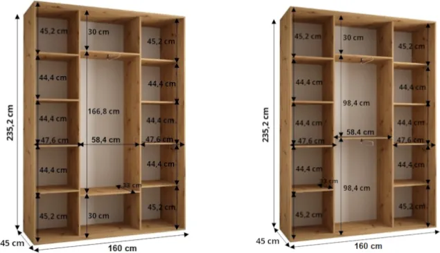 Skříň s posuvnými dveřmi a zrcadlem Davos 5 160, hloubka 45 cm