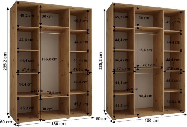 Skříň s posuvnými dveřmi a zrcadlem Davos 5 180, hloubka 60 cm
