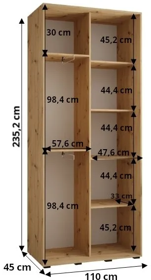 Šatní skříň s posuvnými dveřmi Lanko 1 110, hloubka 45 cm