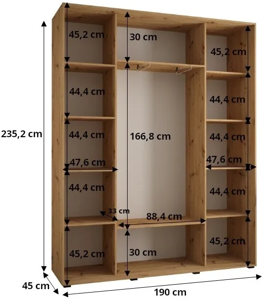 Šatní skříň s posuvnými dveřmi Lanko 1 190, hloubka 45 cm