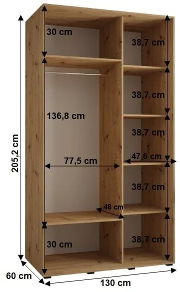 Šatní skříň s posuvnými dveřmi Sapporo 1 130, hloubka 60 cm