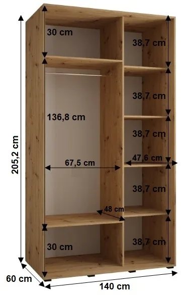 Šatní skříň s posuvnými dveřmi Sapporo 1 140, hloubka 60 cm