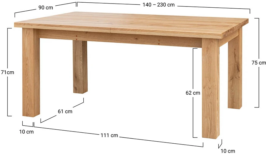 Rozsuwany stół dębowy Grossi 140x90 