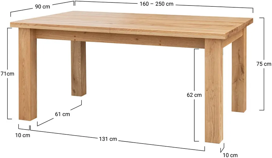 Rozsuwany stół dębowy Grossi 160x90