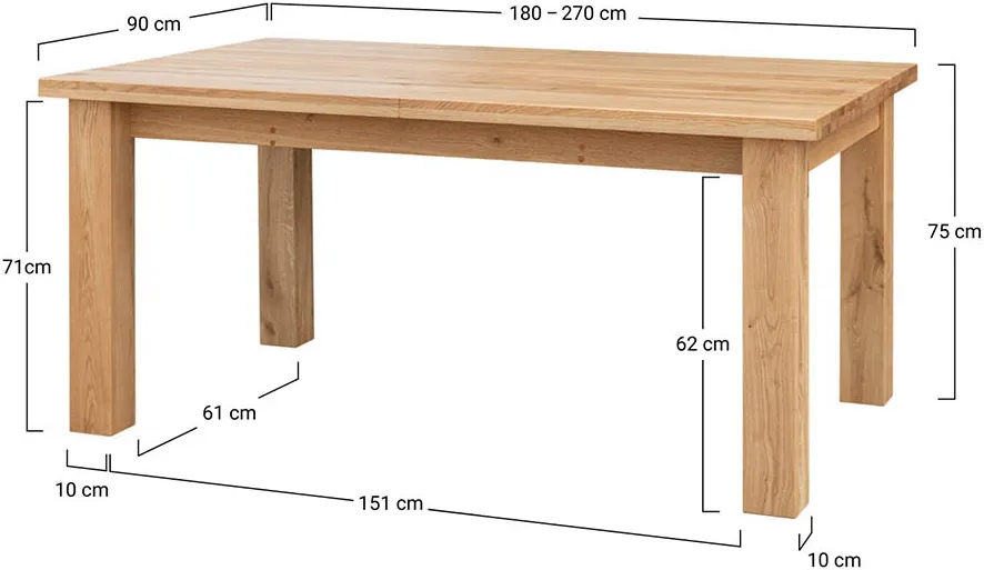 Rozsuwany stół dębowy Grossi 180x90