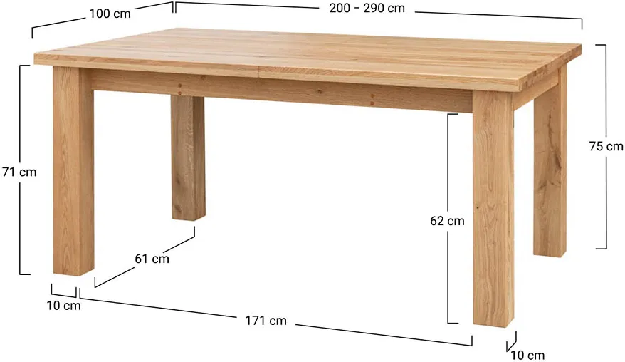 Rozsuwany stół dębowy Grossi 200x100