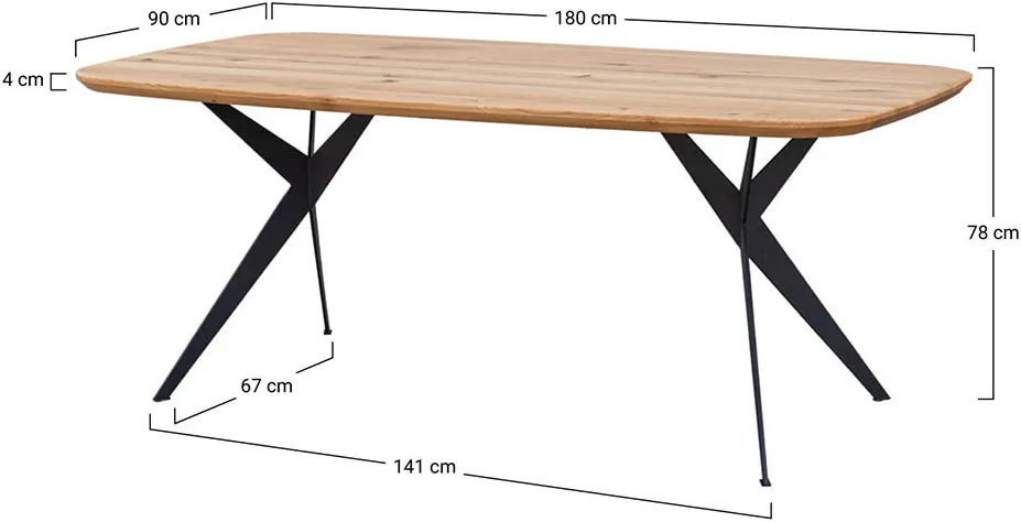 Dubový stůl Sistina 180x90 na kovových nohách