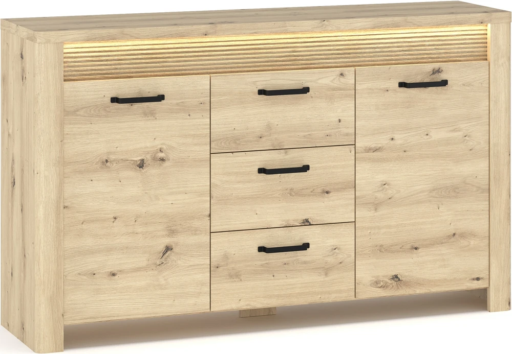 Dvoukřídlá komoda Moris se třemi zásuvkami a LED osvětlením