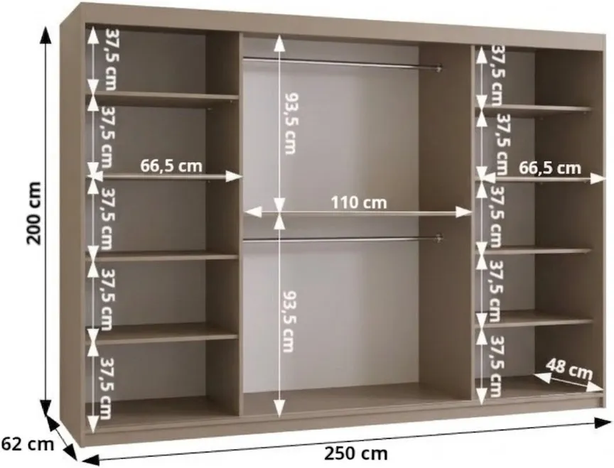 Šatní skříň s posuvnými dveřmi Lugo 250 cm