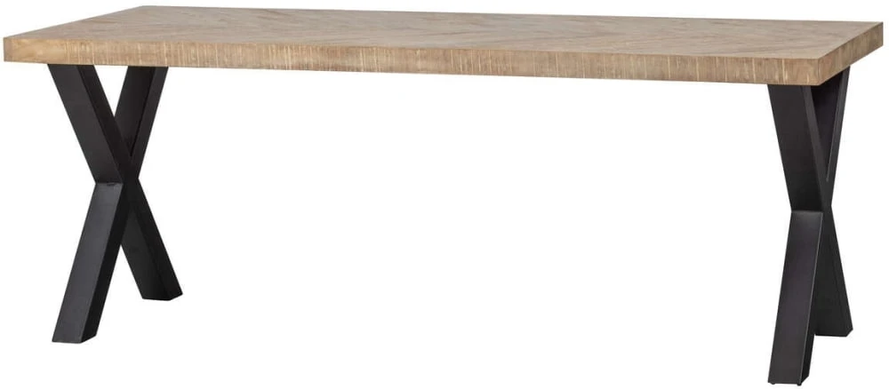 Stół z drewna mango w jodełkę z nogą X 180x90 Tablo