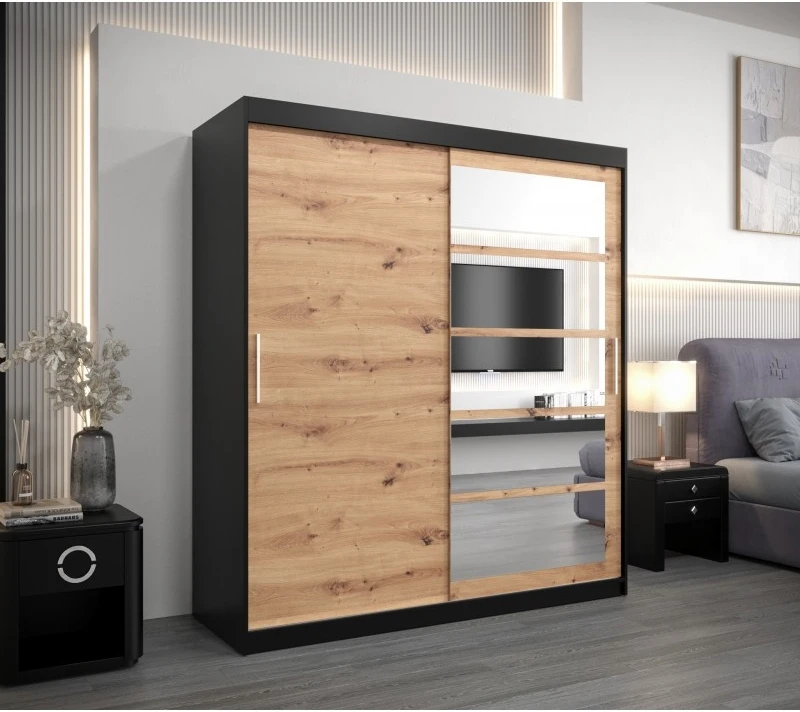 Šatní skříň s posuvnými dveřmi se zrcadlem Roma 1 180 cm
