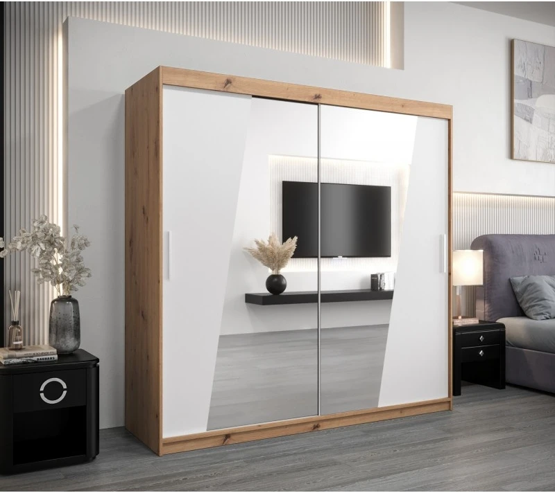 Šatní skříň s posuvnými dveřmi se zrcadlem Rhomb 200 cm