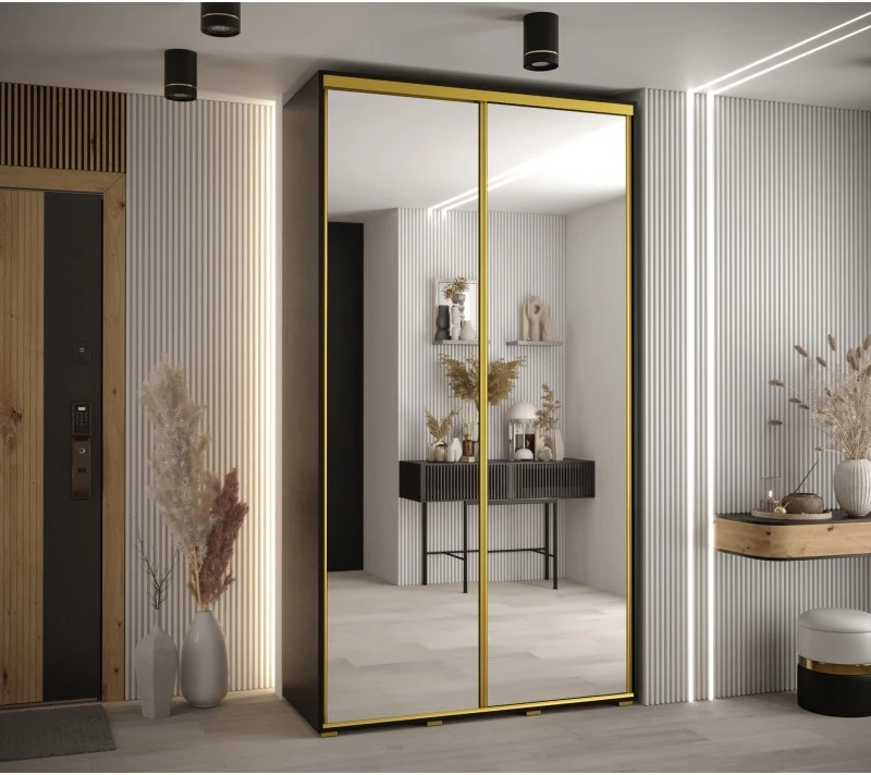 Vysoká šatní skříň s posuvnými dveřmi a zrcadlem Davos 2 140, hloubka 45 cm, výška 235,2 cm