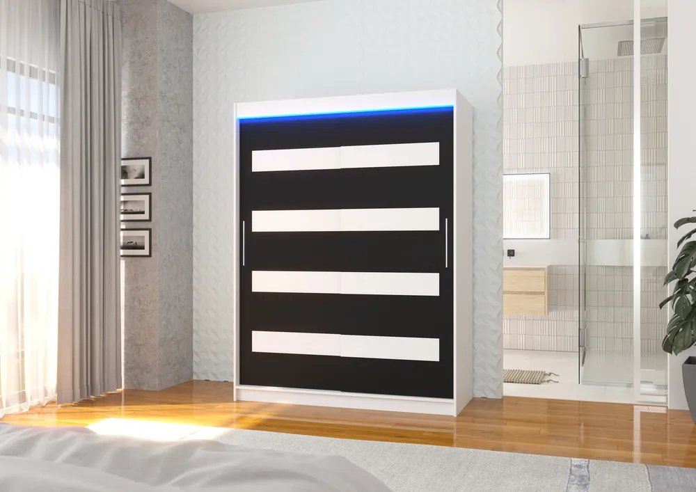 Šatní skříň Martinez 150 s lacobelem a LED osvětlením