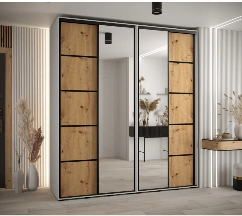 Skříň s posuvnými dveřmi a zrcadlem Davos 5 210, hloubka 60 cm