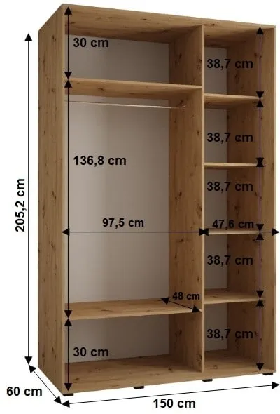 Posuvná skříň se zrcadlem Cannes 5 150 hloubka 60 cm
