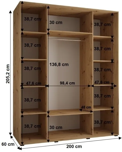 Posuvná skříň se zrcadlem Cannes 5 200 hloubka 60 cm