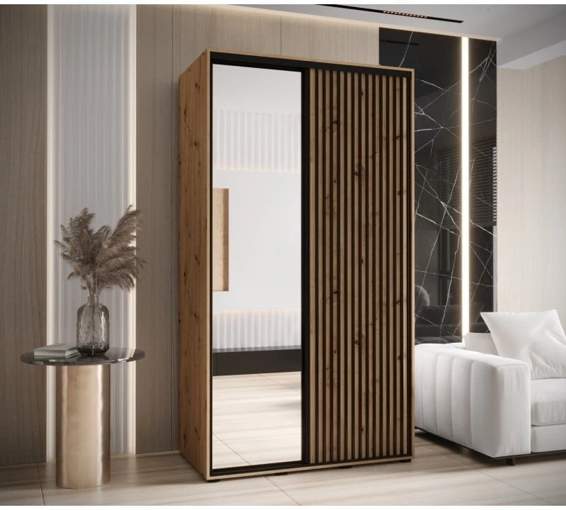 Šatní skříň s posuvnými dveřmi a zrcadlem Lanko 2 130, hloubka 60 cm