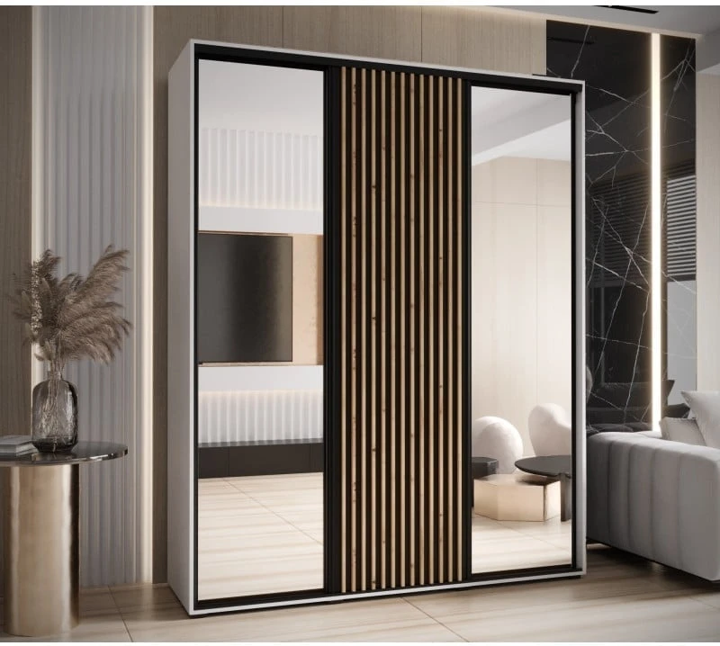 Šatní skříň s posuvnými dveřmi a zrcadlem Lanko 2 200, hloubka 60 cm