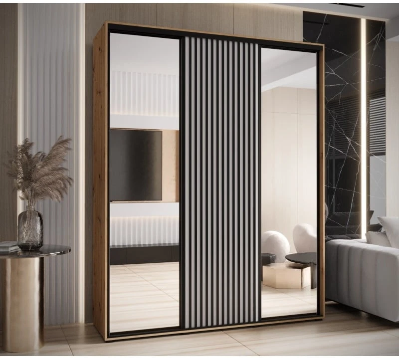 Šatní skříň s posuvnými dveřmi a zrcadlem Lanko 2 200, hloubka 60 cm