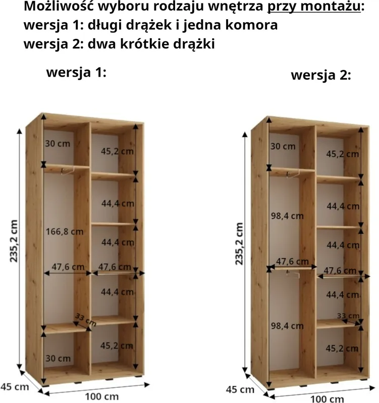 Szafa przesuwna z lustrem Dakota 2 100 45 głębokości