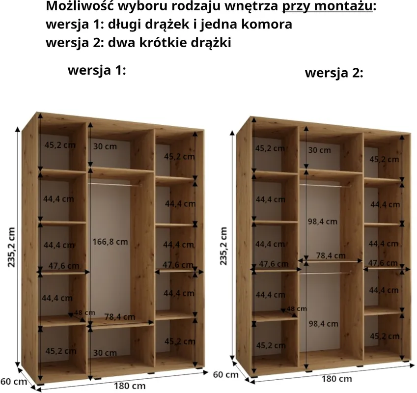 Szafa przesuwna z lustrem Dakota 2 180 60 głębokości