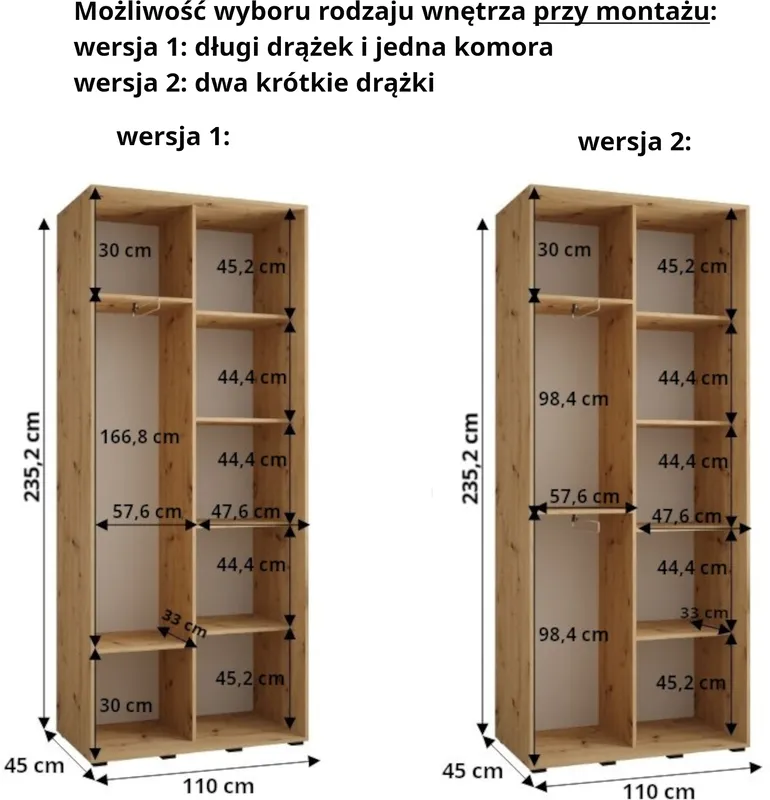 Szafa przesuwna z lustrem Dakota 5 110 45 głębokości