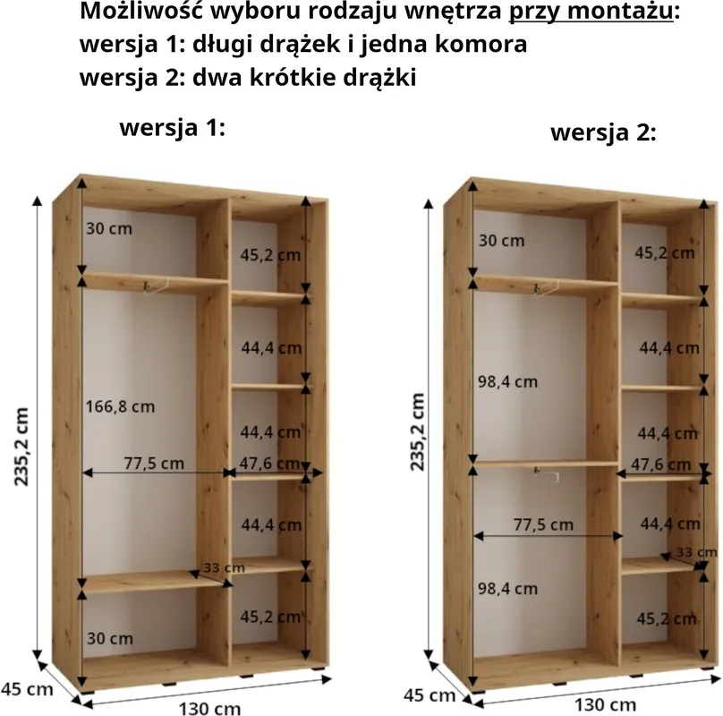 Szafa przesuwna z lustrem Dakota 7 130 45 głębokości