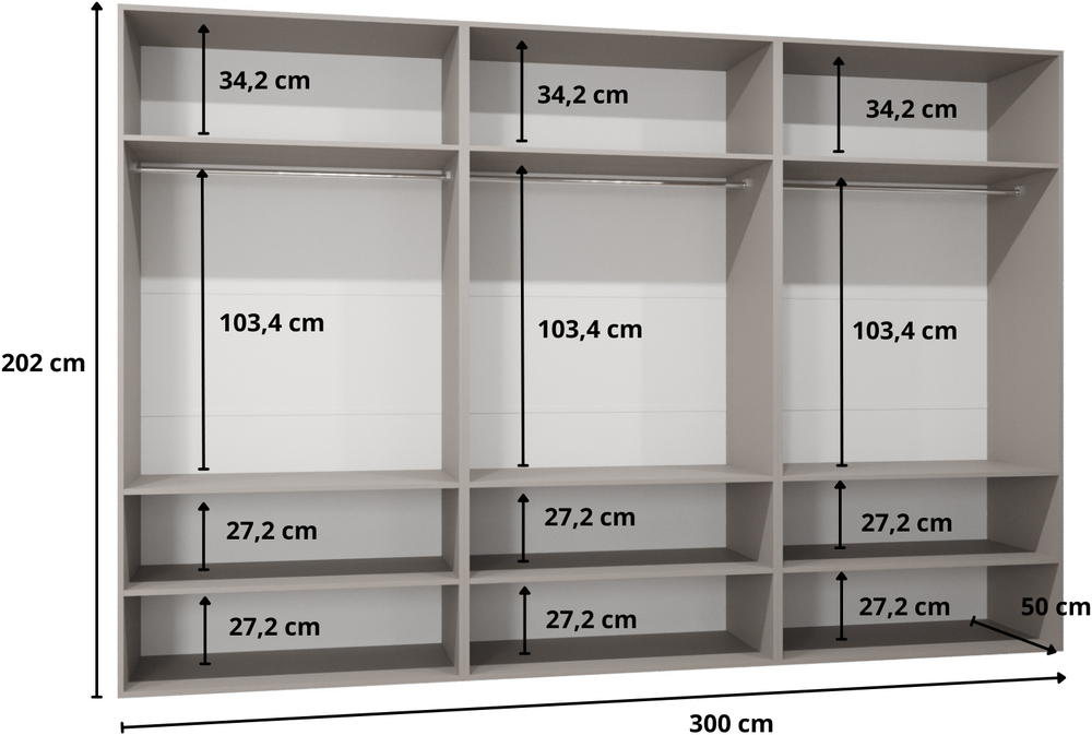 Šatní skříň Piano 3 300