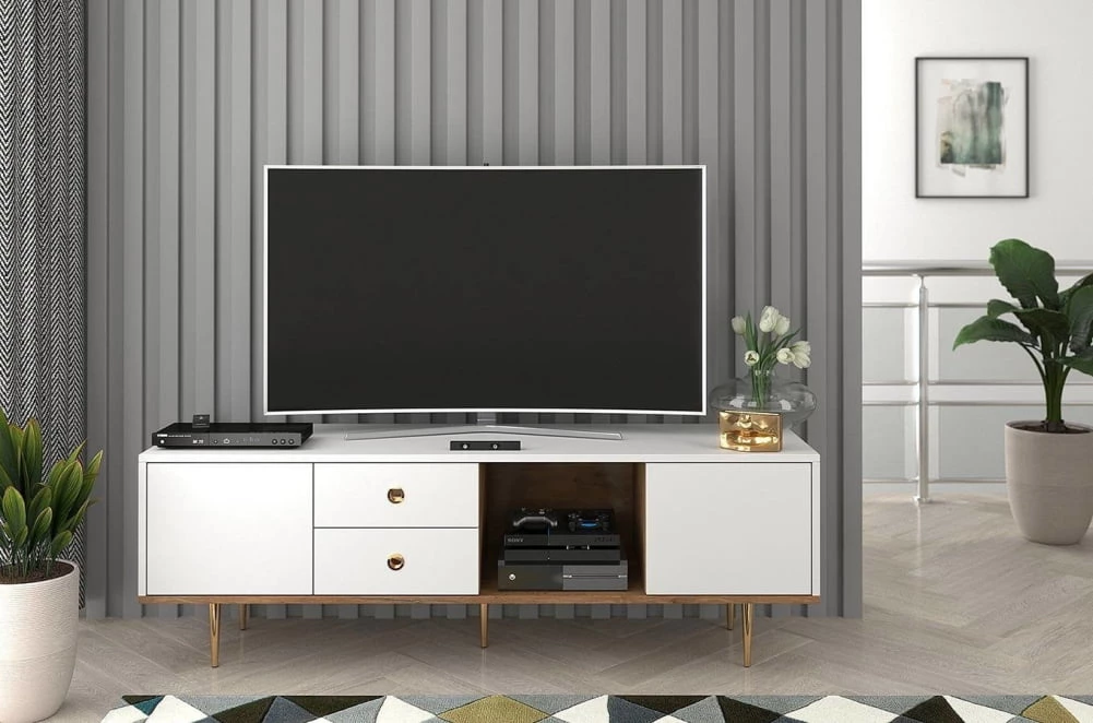 Bílý moderní TV stolek do obývacího pokoje Harmoni