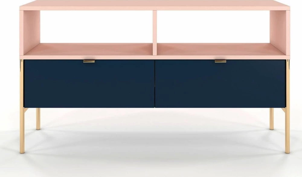 Elegantní tmavě modrý a růžový TV stolek Polka se zlatými nohami