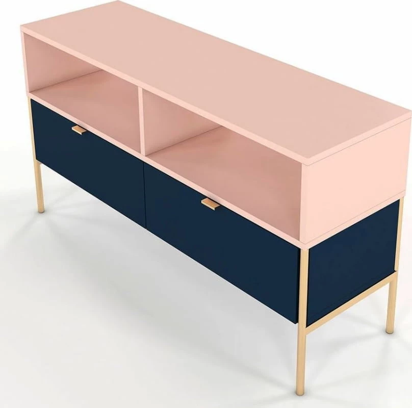 Elegantní tmavě modrý a růžový TV stolek Polka se zlatými nohami