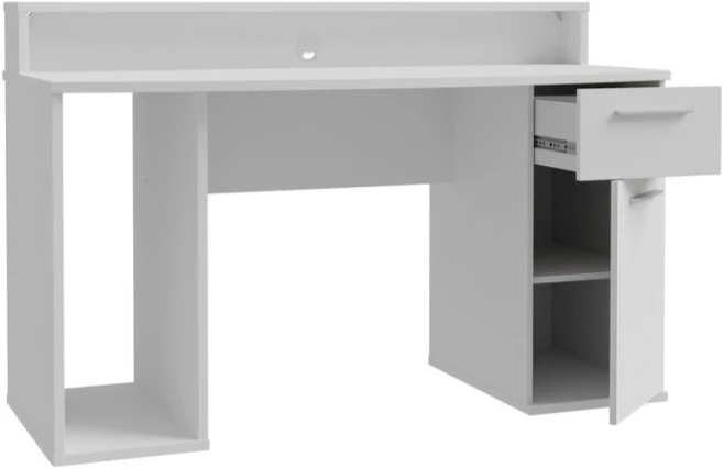 Bílý psací stůl 140x65 cm s RGB osvětlením a nástavcem na monitor AYO
