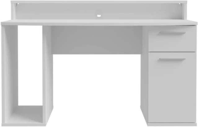 Bílý psací stůl 140x65 cm s RGB osvětlením a nástavcem na monitor AYO