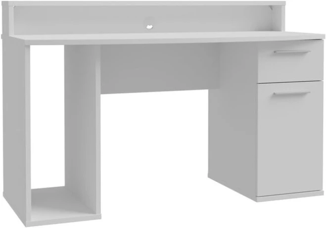 Bílý psací stůl 140x65 cm s RGB osvětlením a nástavcem na monitor AYO