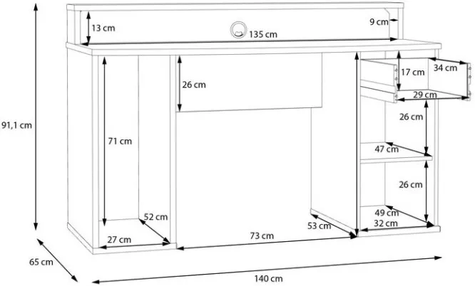 Bílý psací stůl 140x65 cm s RGB osvětlením a nástavcem na monitor AYO