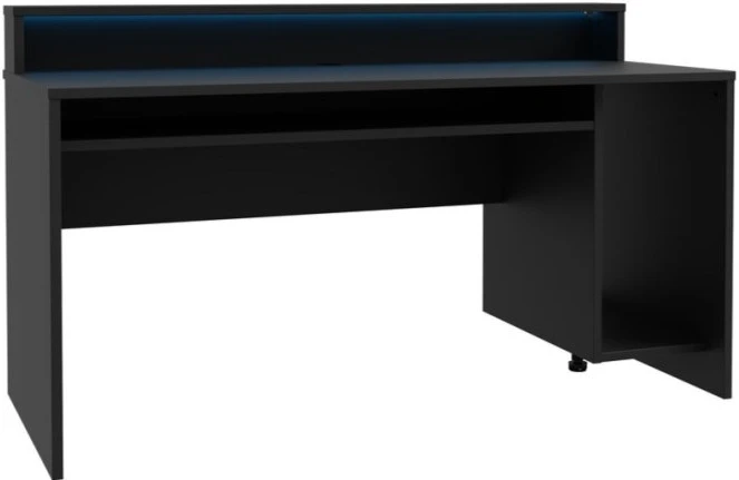 Černý stůl 160x70 cm s RGB osvětlením a nástavcem na monitor AYO