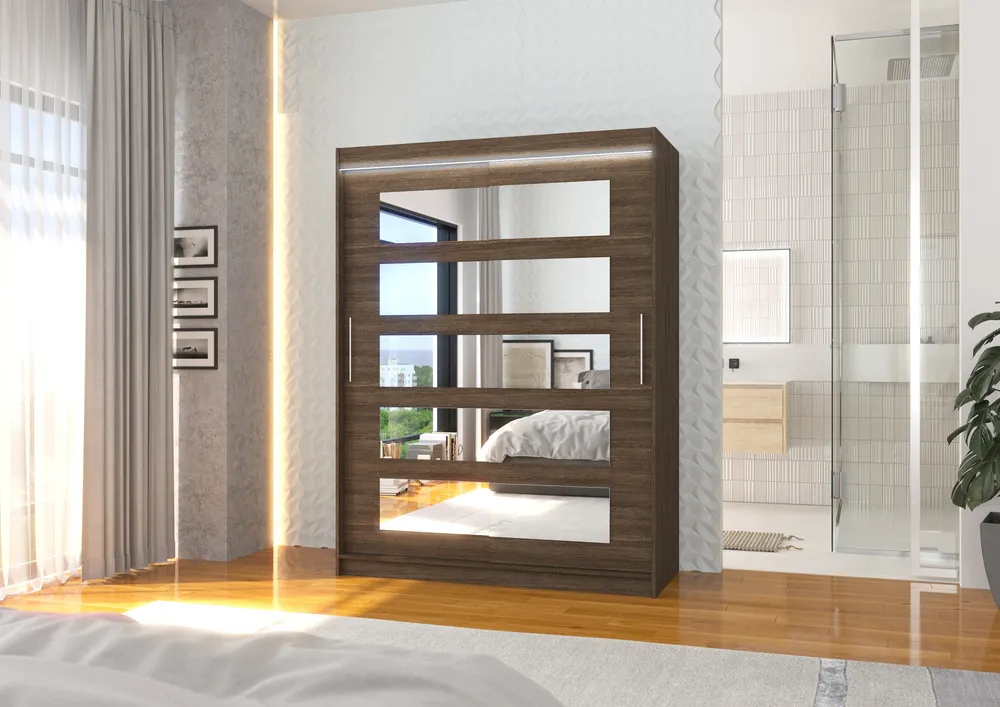 Šatní skříň Murani 150 se zrcadlem a LED osvětlením