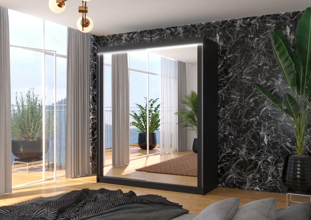 Šatní skříň Morgan 180 cm se zrcadlem a LED osvětlením