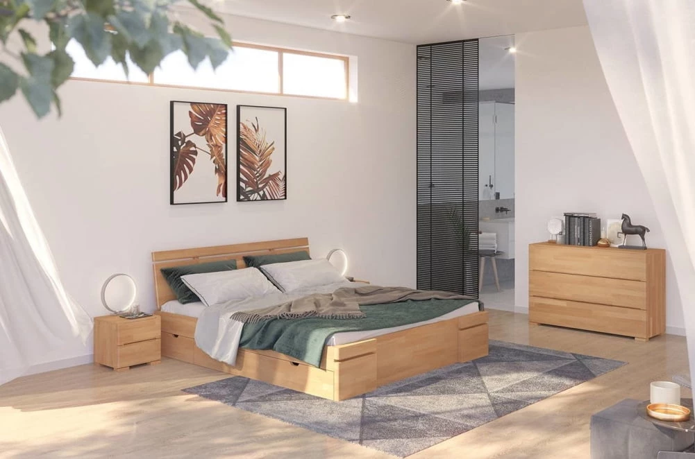 Dřevěná postel buková se zásuvkami do ložnice Sparta maxi