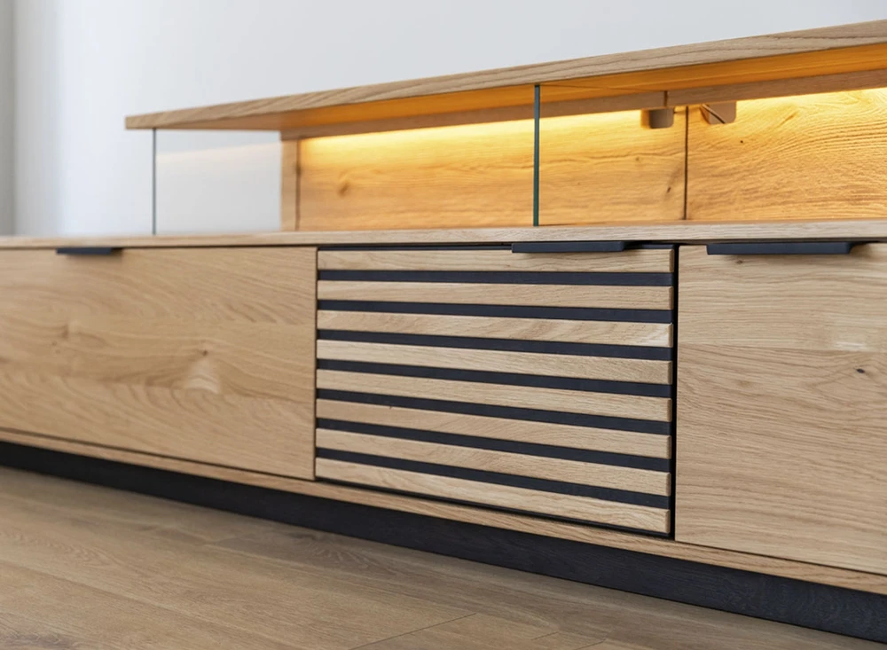Komoda RTV dębowa wisząca lamele Tirano