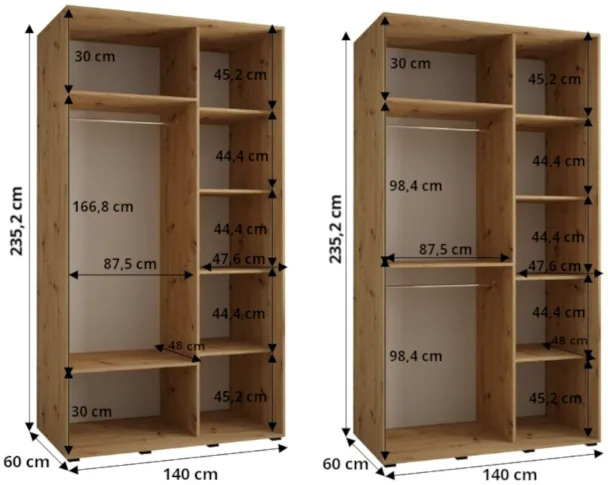 Skriňa s posuvnými dverami so zrkadlom Davos 5 140 cm 60 cm hĺbky — 4