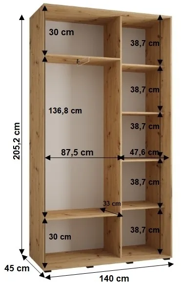 Skriňa s posuvnými dverami so zrkadlom Cannes 5 140 cm 45 cm hĺbky — 3