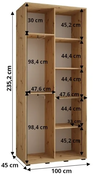 Skriňa s posuvnými dverami so zrkadlom Lanko 2 100 45 cm hĺbky — 4