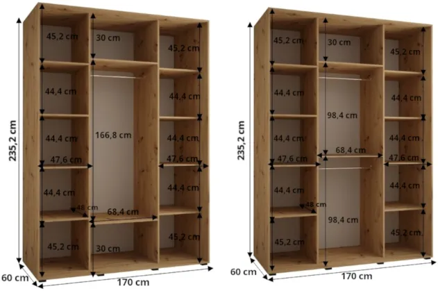 Skriňa s posuvnými dverami so zrkadlom Davos 5 170 cm 60 cm hĺbky — 4